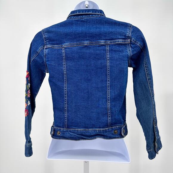 Garnet Hill Kids Denim/Jean Jacket Floral Snap Coat L Blue Button Up Embroidered - Picture 5 of 10